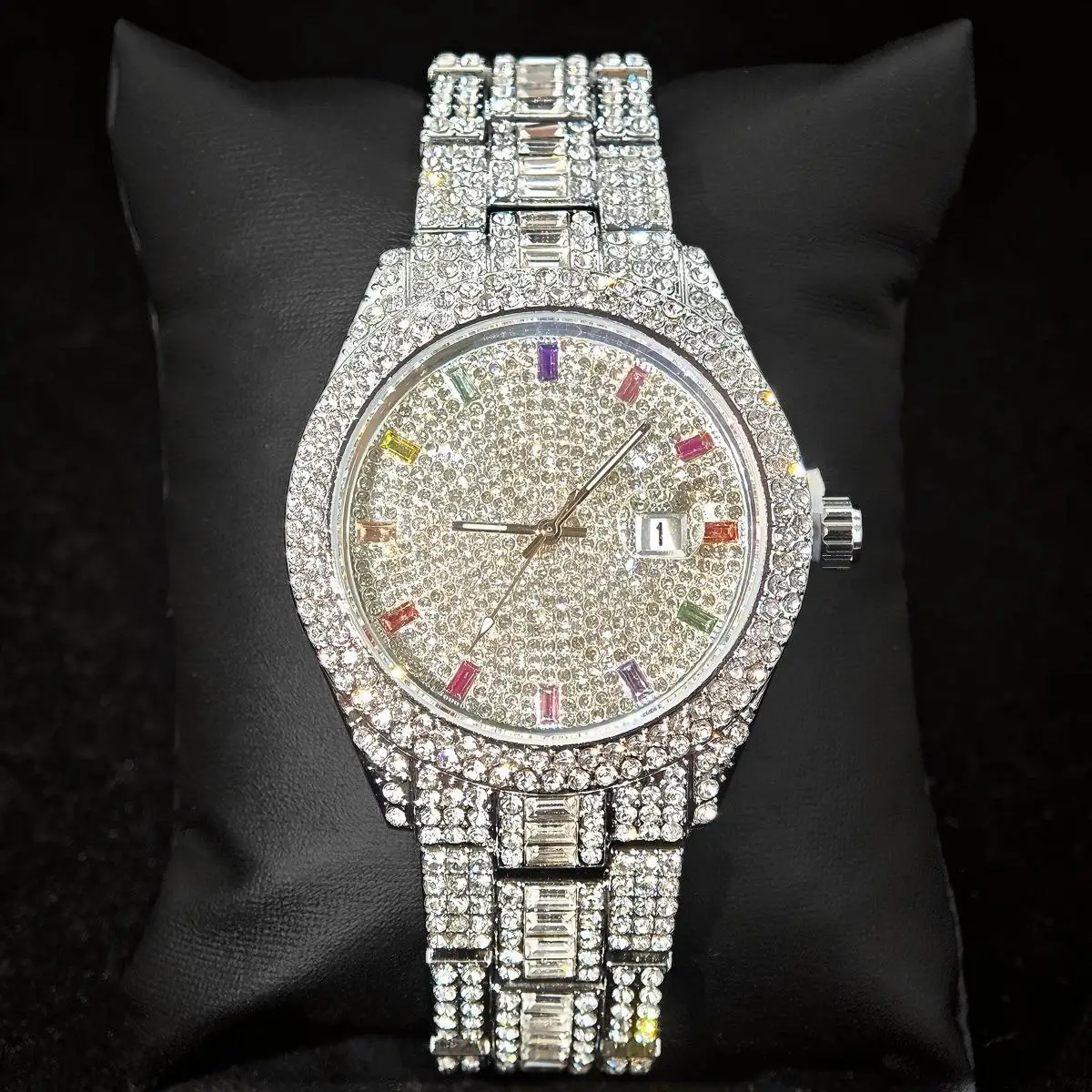 

Мужские часы UNIGUET Iced, модные красочные часы с бриллиантами, мужские ювелирные изделия в стиле хип-хоп, наручные часы с календарем, relógio masculino