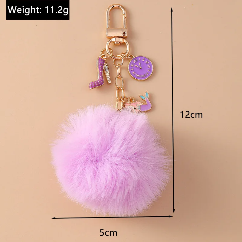 

3 Colors Fluffy Fur Keychain Soft Faux Rabbit Fur Ball Car Keyring Pompom Key Chains Key Holder Women Bag Pendant 1pcs