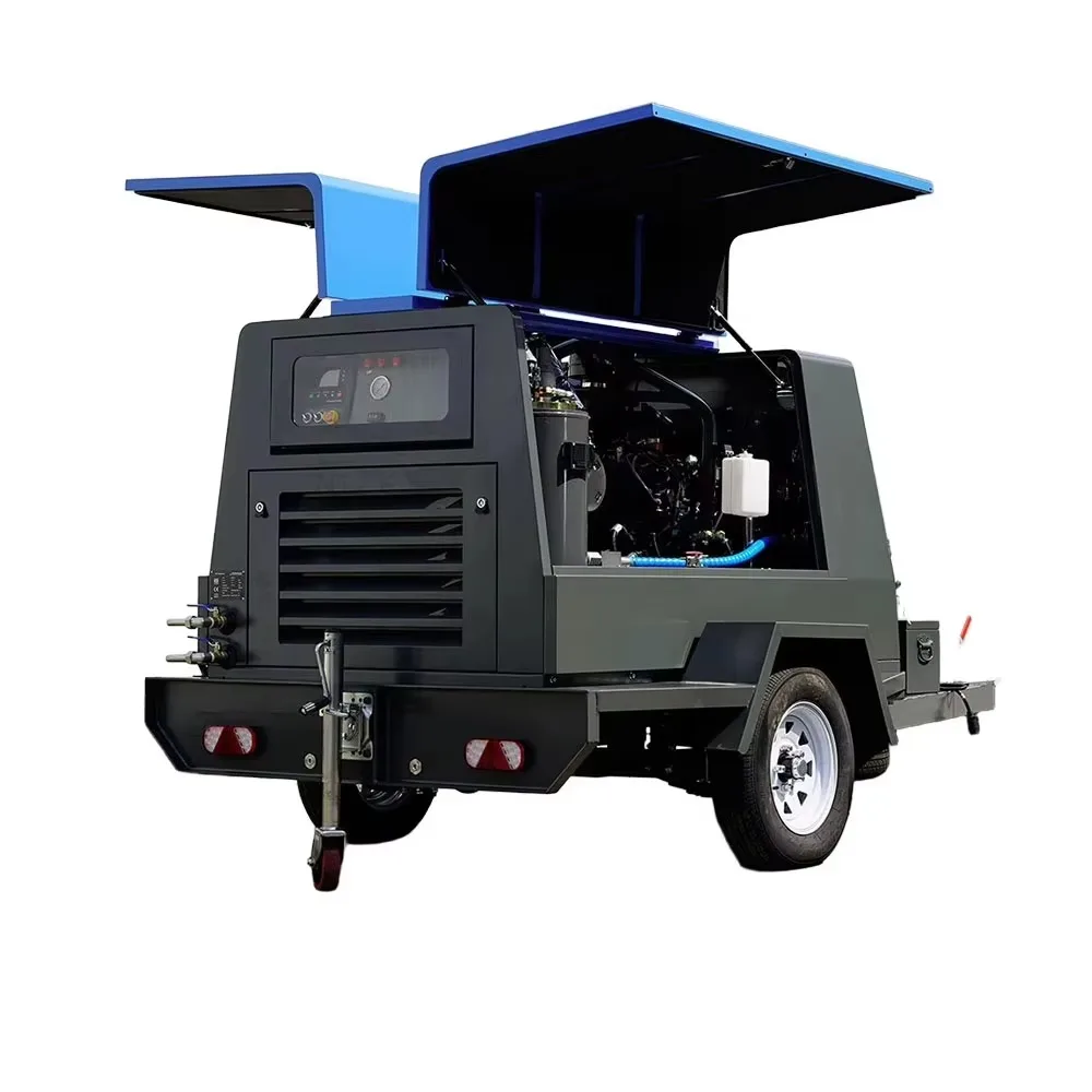Kubota Engine 185 Cfm 7bar Engine Screw Air Compressor with Wheels for Mining Sandblasting Drilling