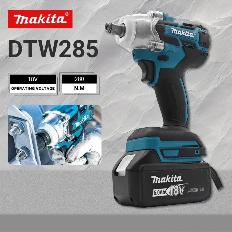 

Makita DTW285 280 Нм Бесщеточный электрический ключ Аккумуляторный электрический ударный гайковерт с высоким крутящим моментом 18 В Электрический инструмент для авторемонта