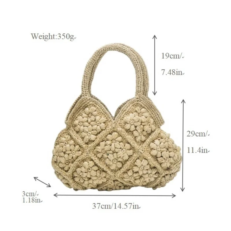 

Natural Raffia Handwoven Tote Bag 3D Floral Woven Bag Large Capacity Summer Beach Bag for Women Vacation Travel