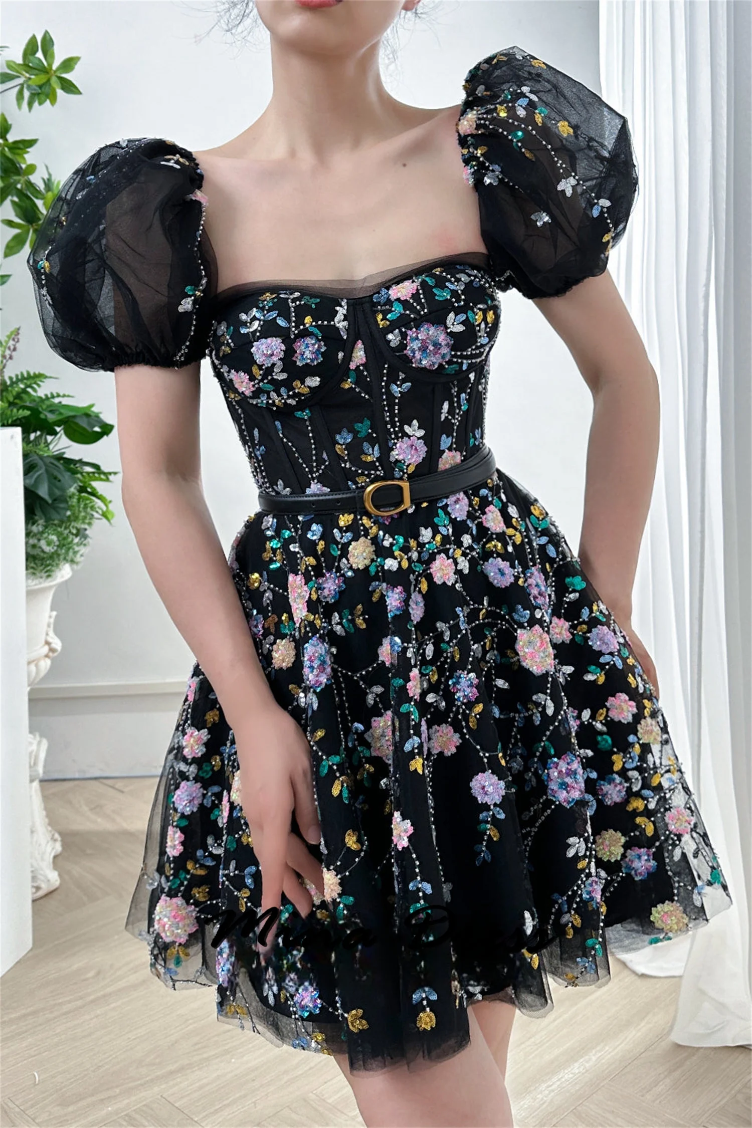 

Mina Puff Sleeves Evening Dresses for Special Occasions Short Skirt Wedding Guest Dress Women Evening Dress Es Floral Print Prom