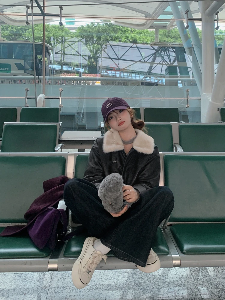 

Thiened Cotton Jaet Women's Casual Warm Bla Outerwear Autumn Winter Faionable Leisure Sle Fem Coat Polyester Fabric