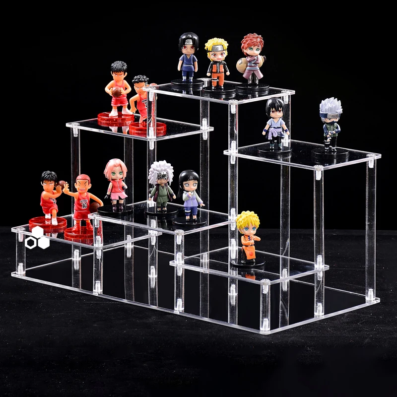 Transparent Storage Shelf for Blind Box Toys, Model, Jewellery and Perfume, Black Acrylic Display Stand, 3, 6 Position