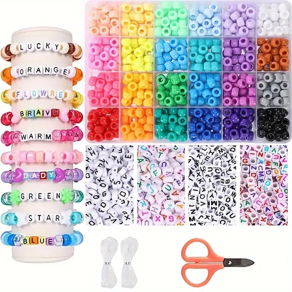 1Set DIY Color 2600 Small Horse Bead Set 18 Color Plastic Bead with Elastic Rope Craft Jewelry Making Kit Suitable for Bracelets