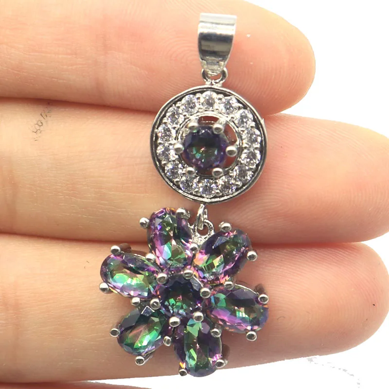 

Buy 5 Get 1 Free 43x19mm Stunning Eye Catching Fire Rainbow Mystic Topaz White CZ Wedding bride Silver Pendant