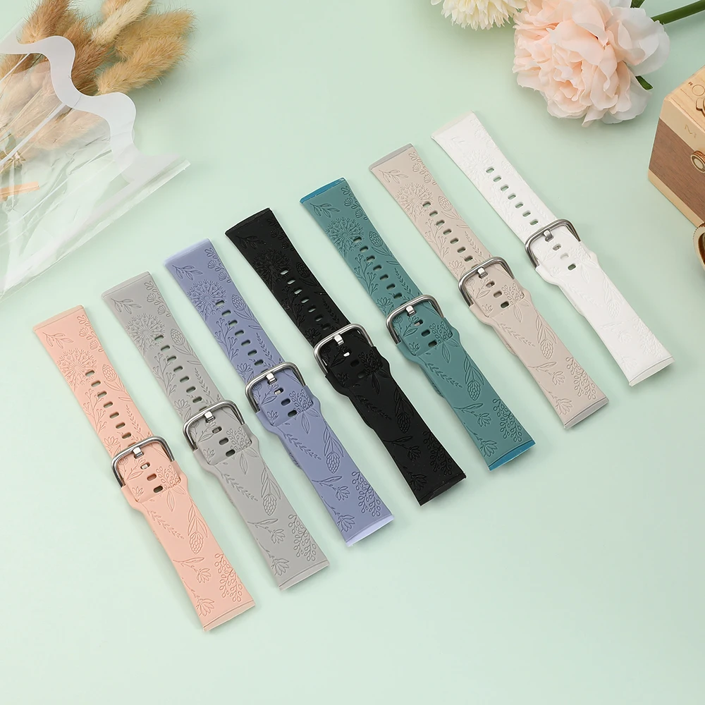 سوار سيليكون منقوش عليه زهور لساعة Fitbit Versa 4 3 حزام ساعة رياضي ناعم ولطيف للنساء والرجال لساعة Fitbit Sense 2