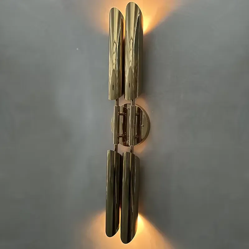 American-Style Long LED Iron Wall Lamp with Mirror Finish Elegant Hotel Villa Design