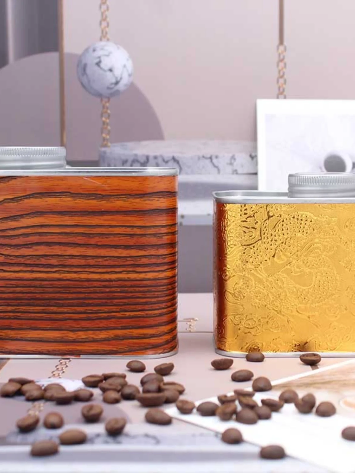 

Sed Iron Tin Coffee Beans Storage Container Single Way Exhaust Valve Labelled for Coffee Poer And Beans Handmade Metal Tin