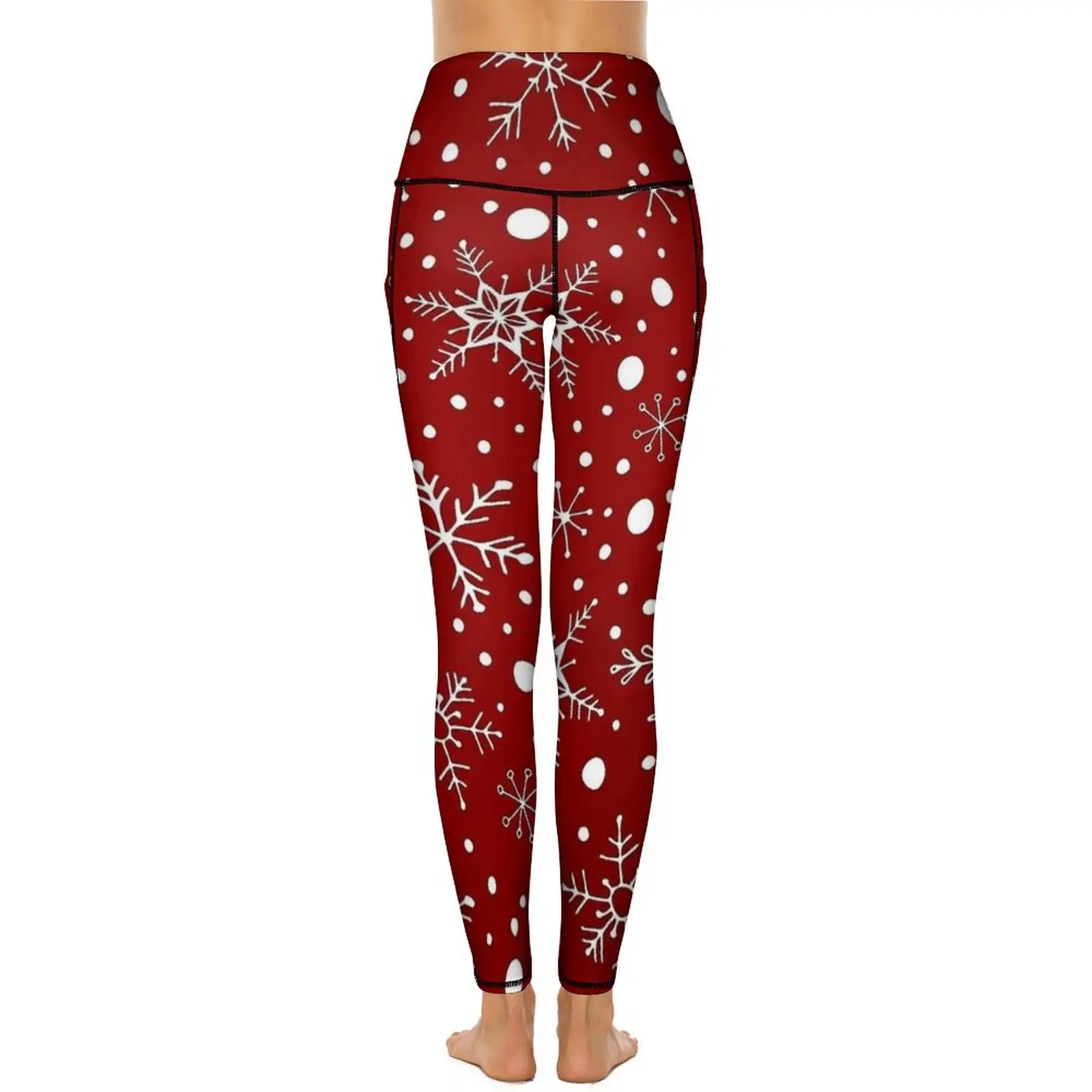 Pantaloni da yoga con fiocchi di neve bianchi di Natale Leggings dal design sexy Leggins fitness push up Collant sportivi elasticizzati dolci da donna