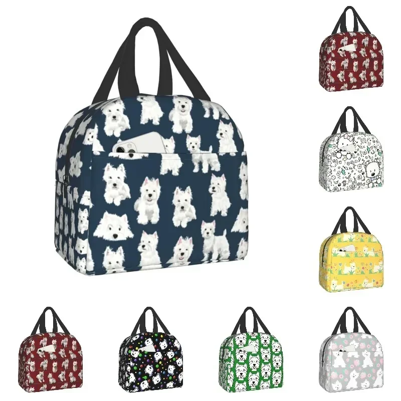 

West Highland Terrier Dog Thermal Insulated Lunch Bag Women Westie Puppy Resuable Lunch Box Tote for School Food Picnic Bags