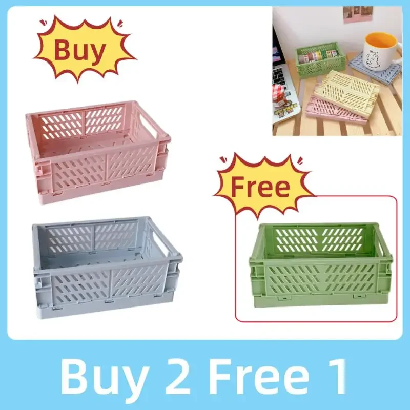 Mini Plastic Foldable Storage Basket Crate Folding Box Stackable Handbook Makeup Jewellery Toys Box Desktop Sundries Organizer