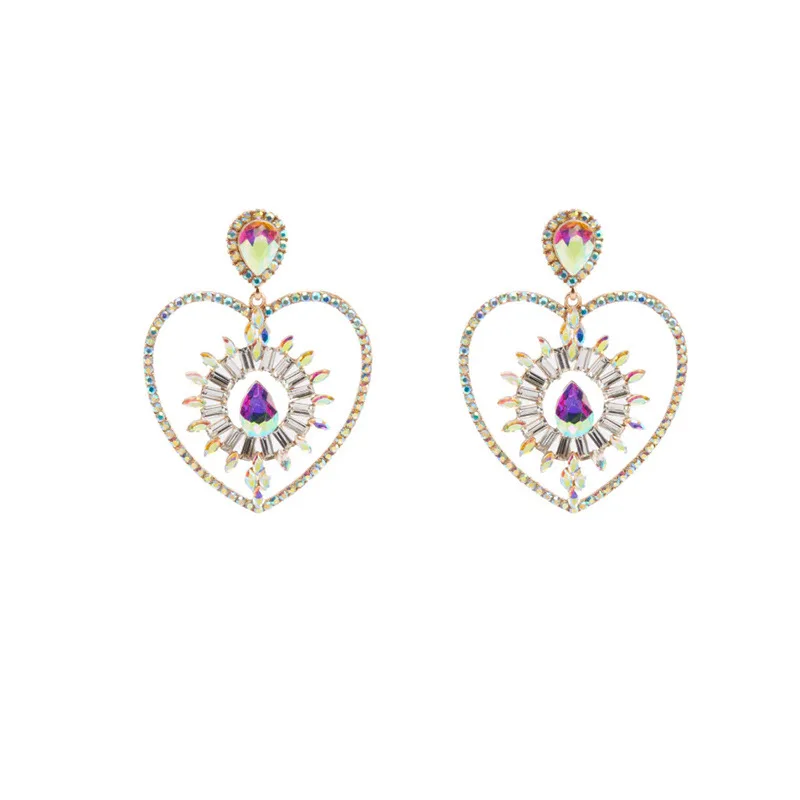 New shiny love earrings exaggerated rhinestone earrings fashion stage accessories women's earrings