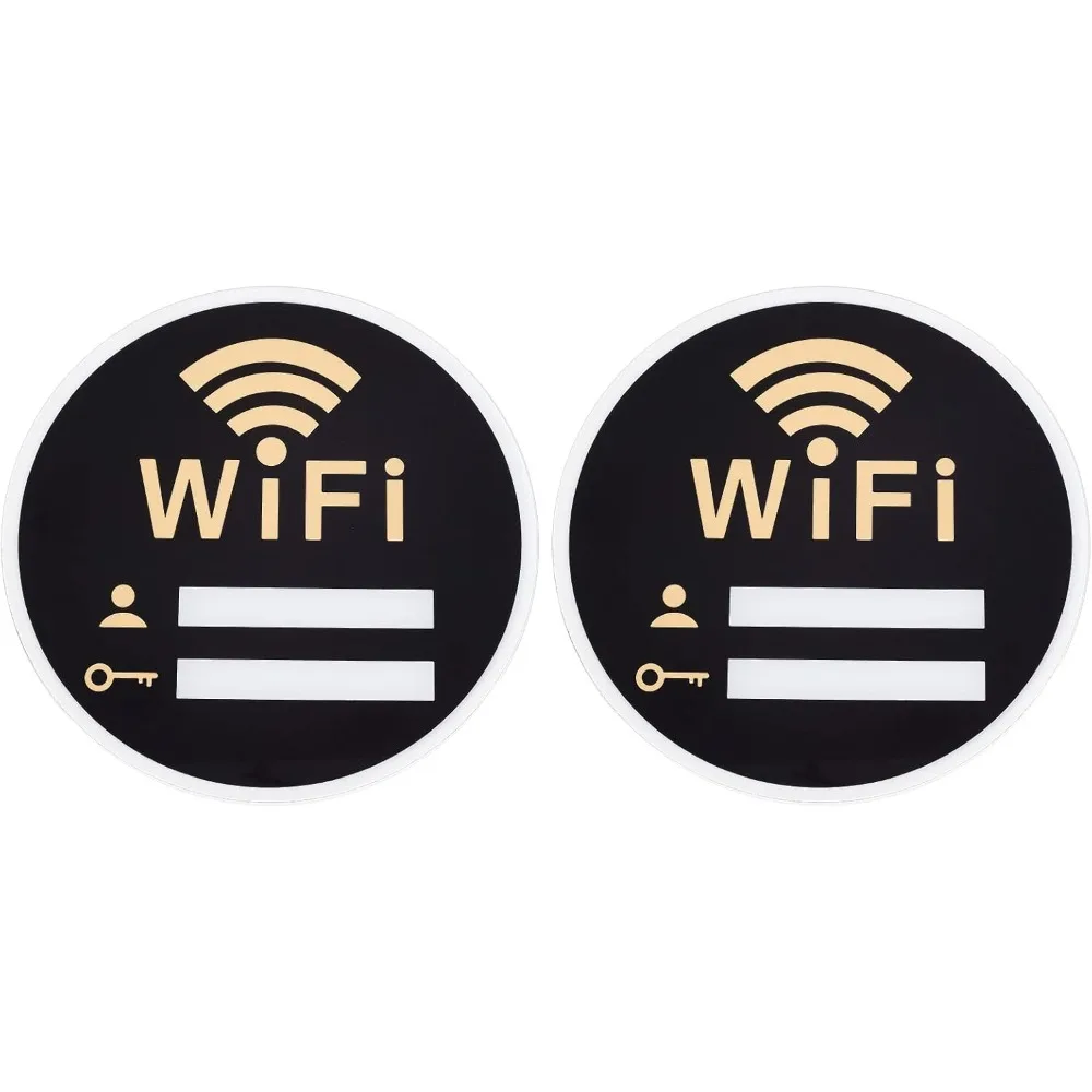 2 Pcs Black Round WiFi Password Sign Acrylic WiFi Coverage Sign Wireless Network Coverage Sign with Adhesive for Meeting Room