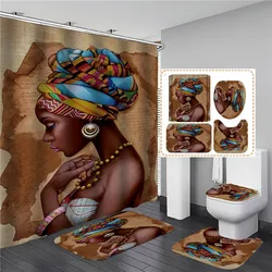 Elegant African Black Woman Print Shower Curtain Set American Girl Polyester Bathroom Curtains Anti-slip Bath Mats Carpets Rugs