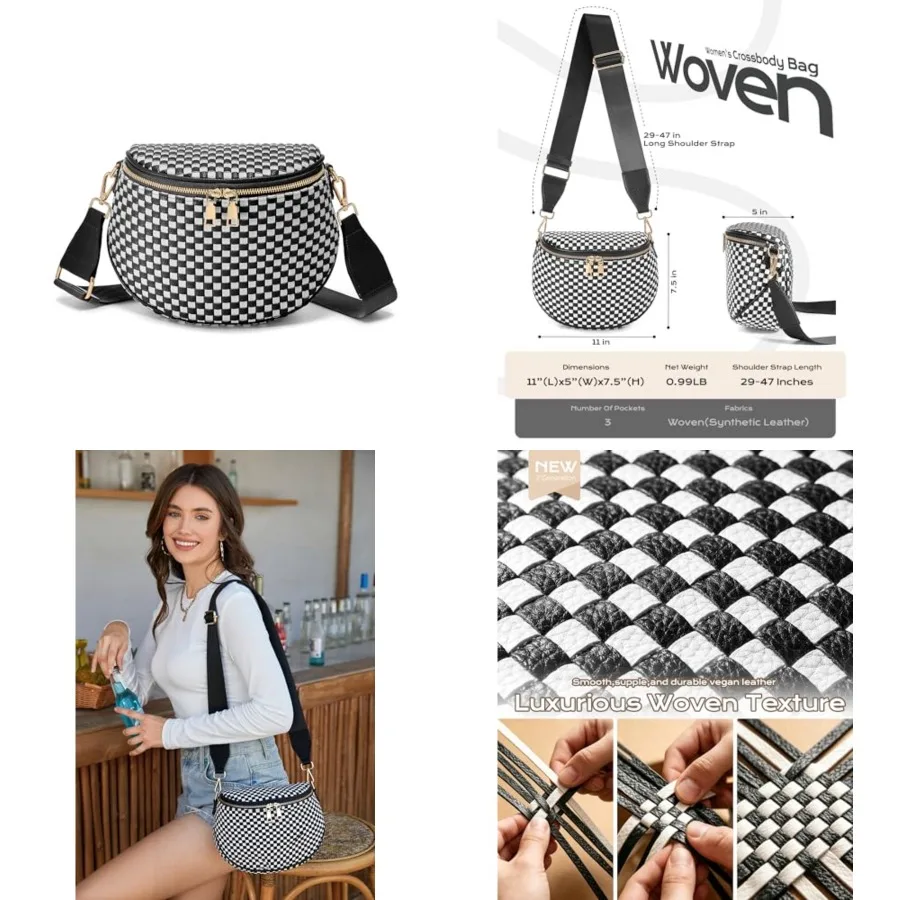 

Trendy Checke Crossbody for Women PU Leather Checke Purse Fanny Packs Belt