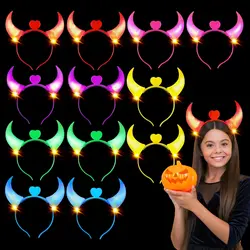 5pcs Devil Horns Light Up Headband LED Devil Horns Headband Flashing Children Adults Halloween & Christmas Party Decor