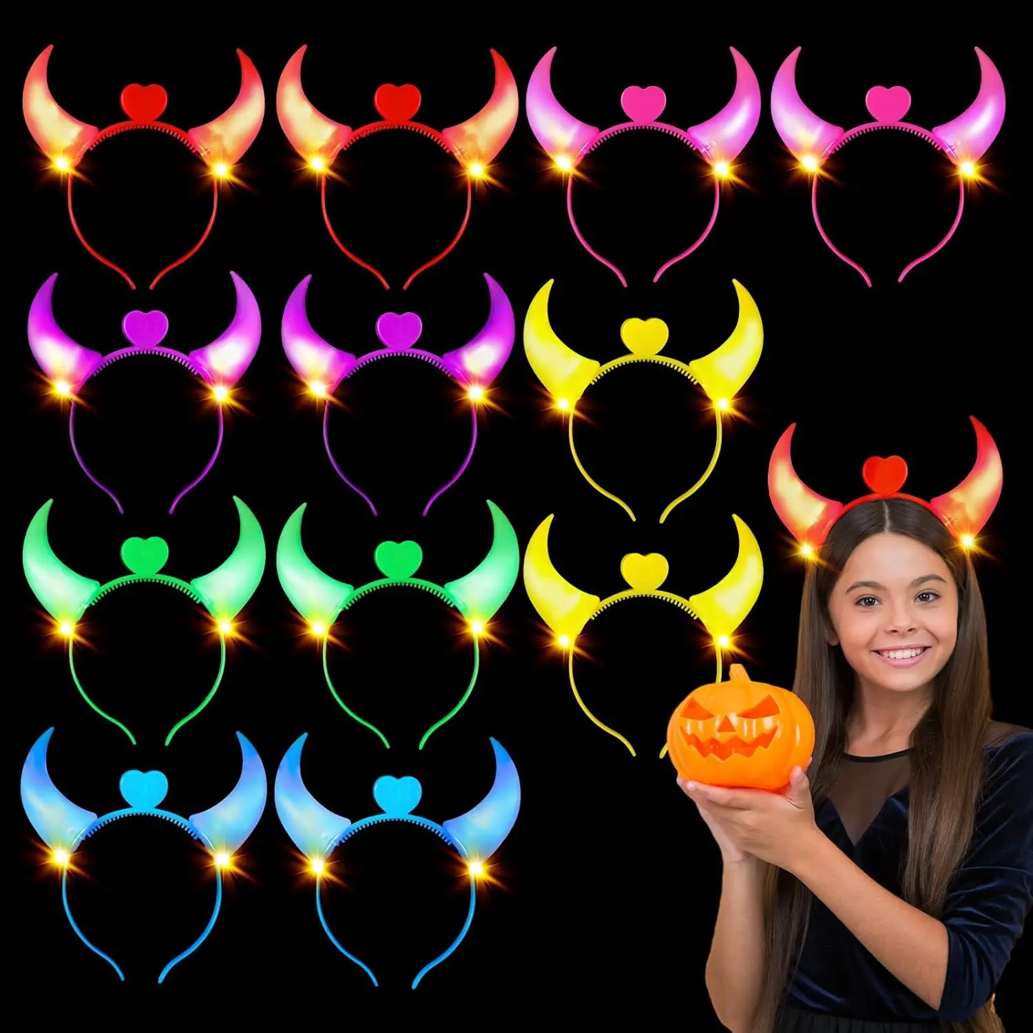 5pcs Devil Horns Light Up Headband LED Devil Horns Headband Flashing Children Adults Halloween & Christmas Party Decor