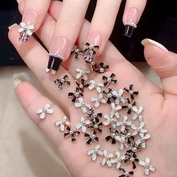 10Pcs French Luxury Papillon Bow Y2K Nail Charms 8*9cm Black/White Ribbion Bowknot Nail Art DIY Manicure Bow Parts &*&