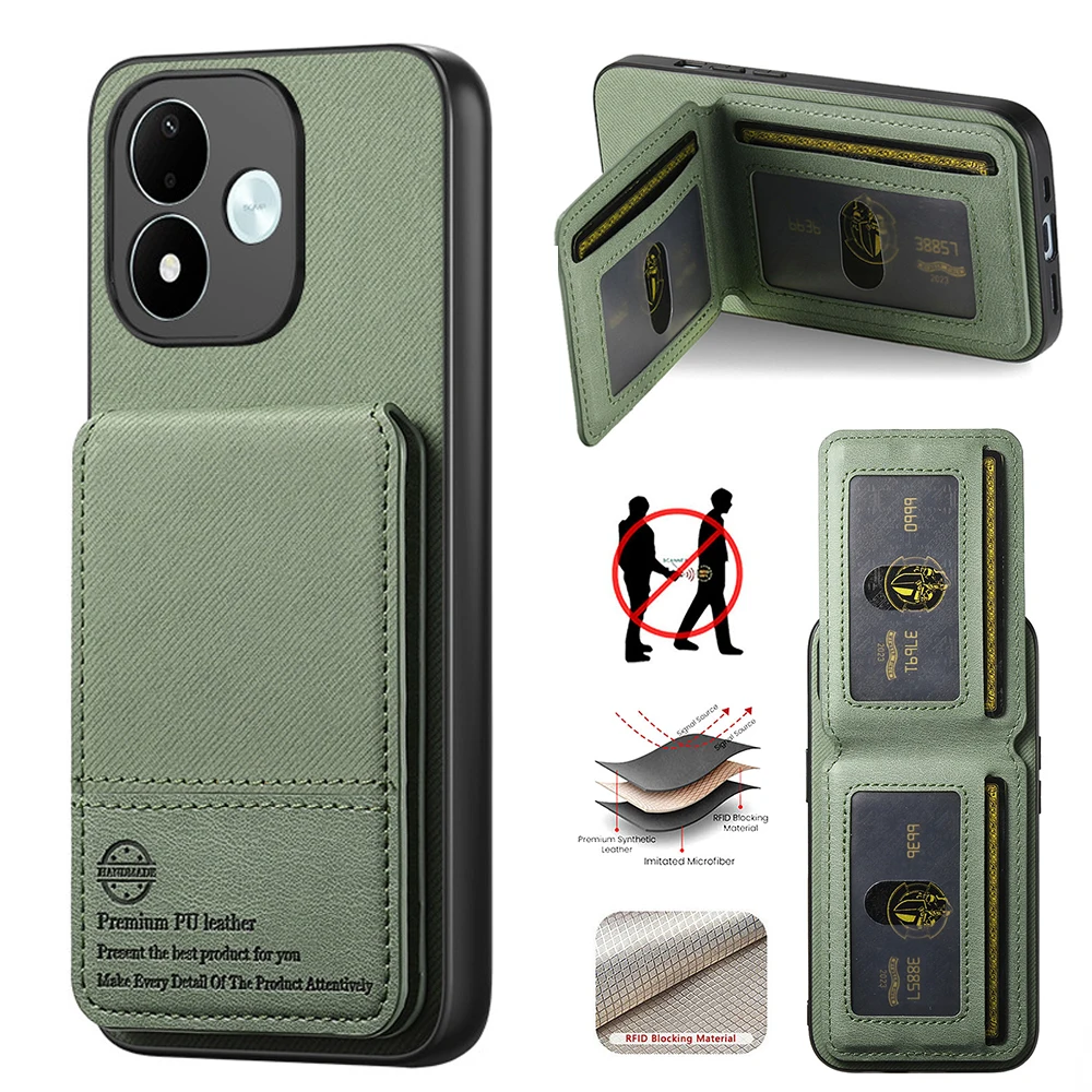 Luxuriöse Hülle für Xiaomi Redmi Note 17 15 14 Pro Plus 5G 4G RFID Leder-Kartenhülle Rückseiten-Cover Mi Phone Redmi 15c 17c 17 Max Wallet Etui