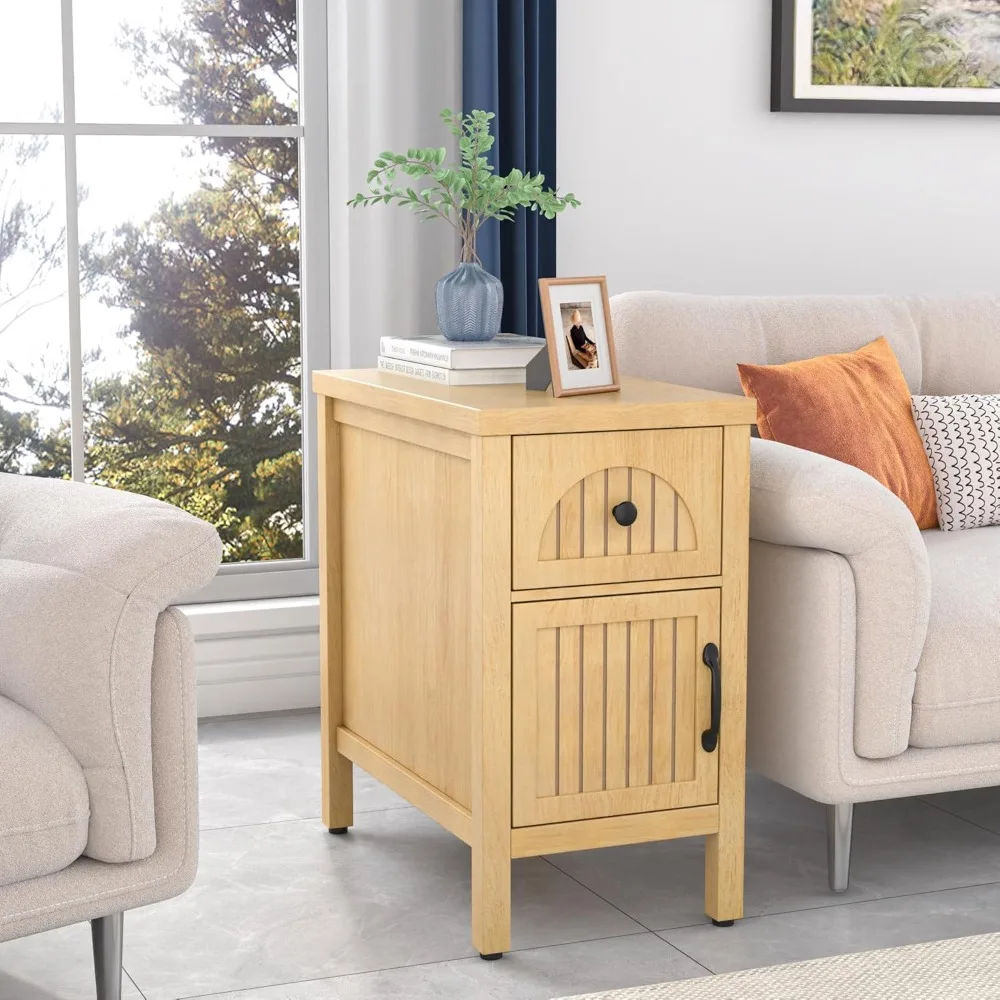 Compact Wooden Nightstand, Rustic Farmhouse Side Table, Vintage-Inspired Mid Century End Table, Mini Sofa Side Table with Storag