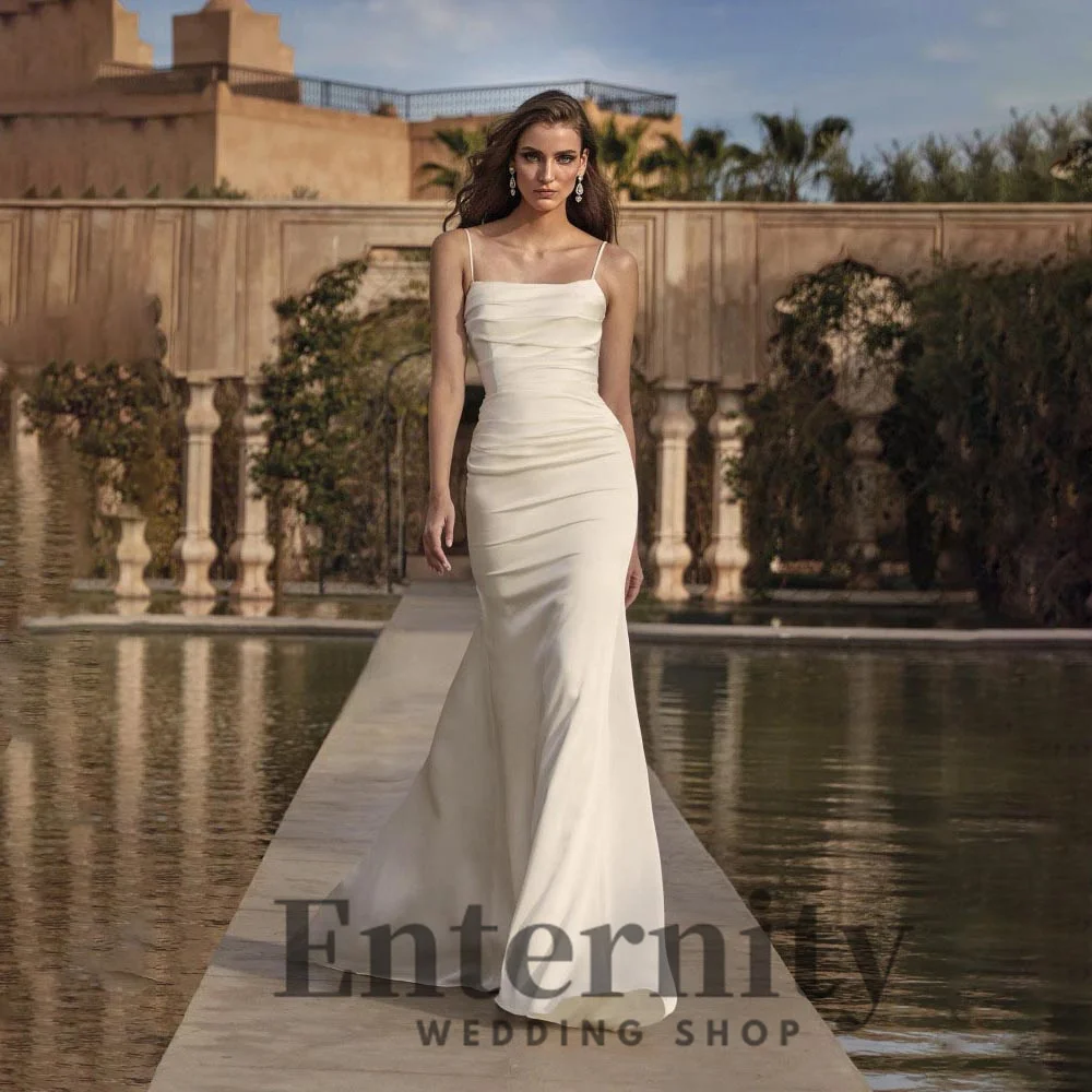 A Line Boat-neck Wedding Dress Sexy Zipper Floor-length Sleeveless Charming Ruched Mermaid Bridal Gown  2024 Vestidos De Novi