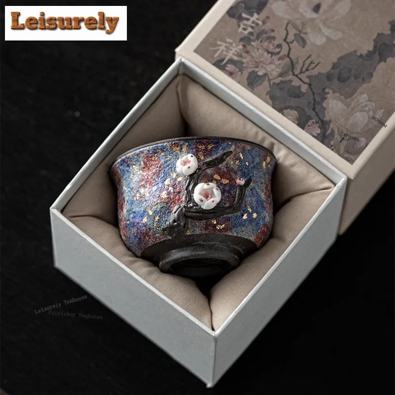 150ml Gold Plum Blossom Teacup Antique Tea Bowl Sample Tea Cup Tea-tasting Fragrance Cup Jianzhan Master Cups Tea Ceremony Gifts