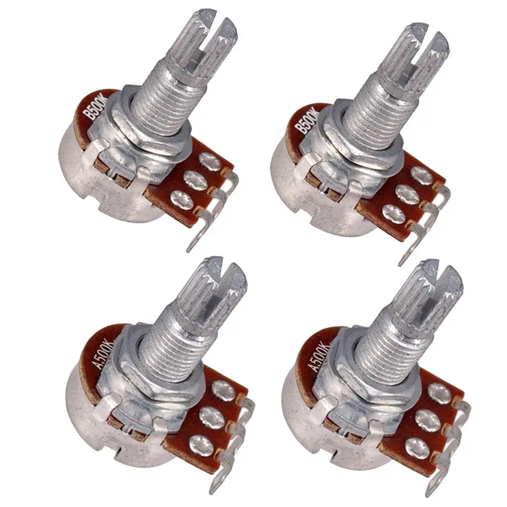 Set of Four 500 Split Shaft Audio Taper Low Friction Potentiometers