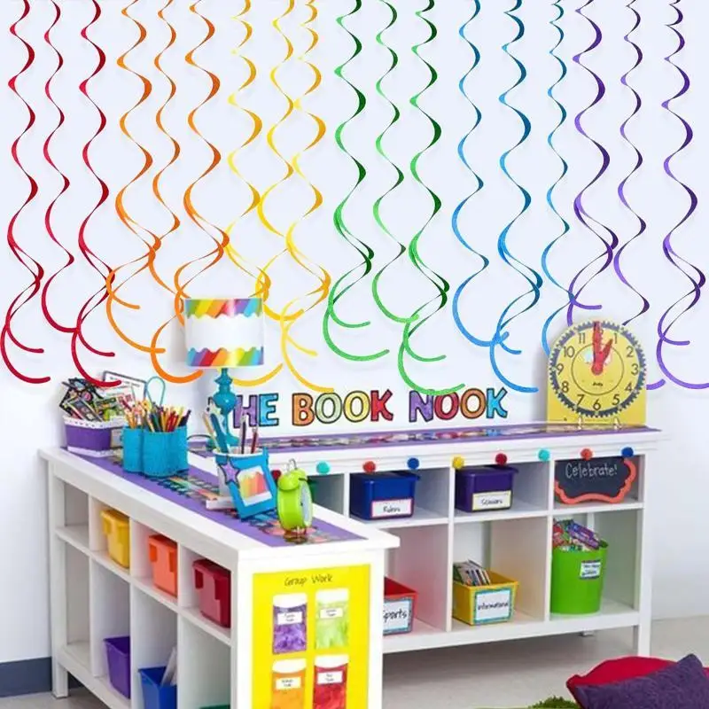 Felt Rainbow Hanging Swirls Reusable Easy To Hang Bright Color Decor for Birthday Baby Shower Holiday Party Supplies