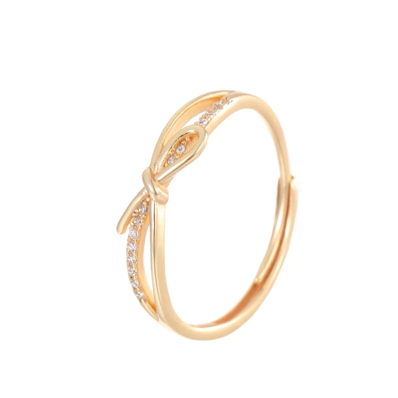 

Кольцо из стерлингового серебра S925 с бантом для женщин, изящное кольцо с микроинкрустацией цирконами, регулируемое кольцо на указательный палец, модное ювелирное украшение