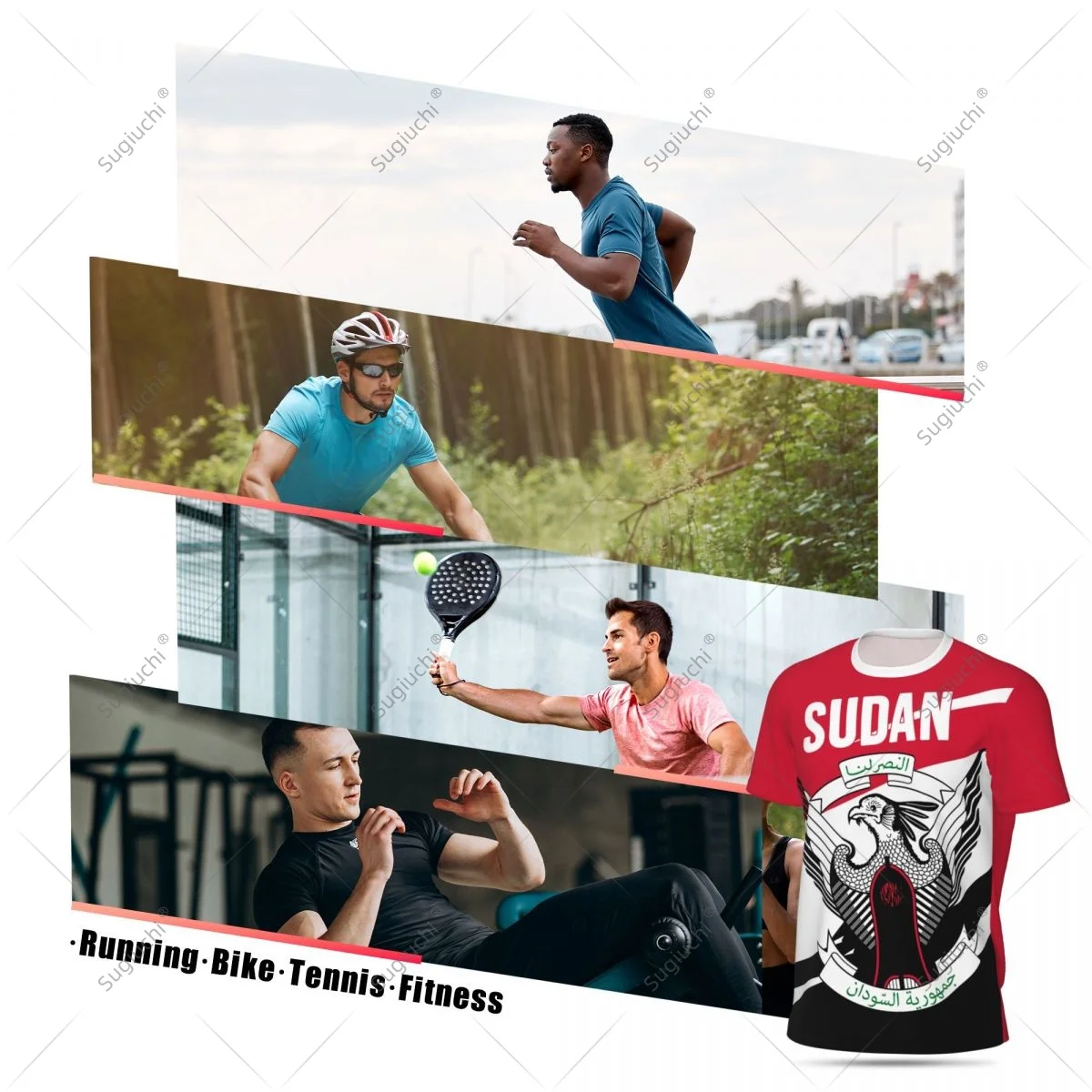 Sudan Flag Men Sports T-shirt Women Tees jersey for Soccer Football Running Bike Tennis Fitness Fans view 5
