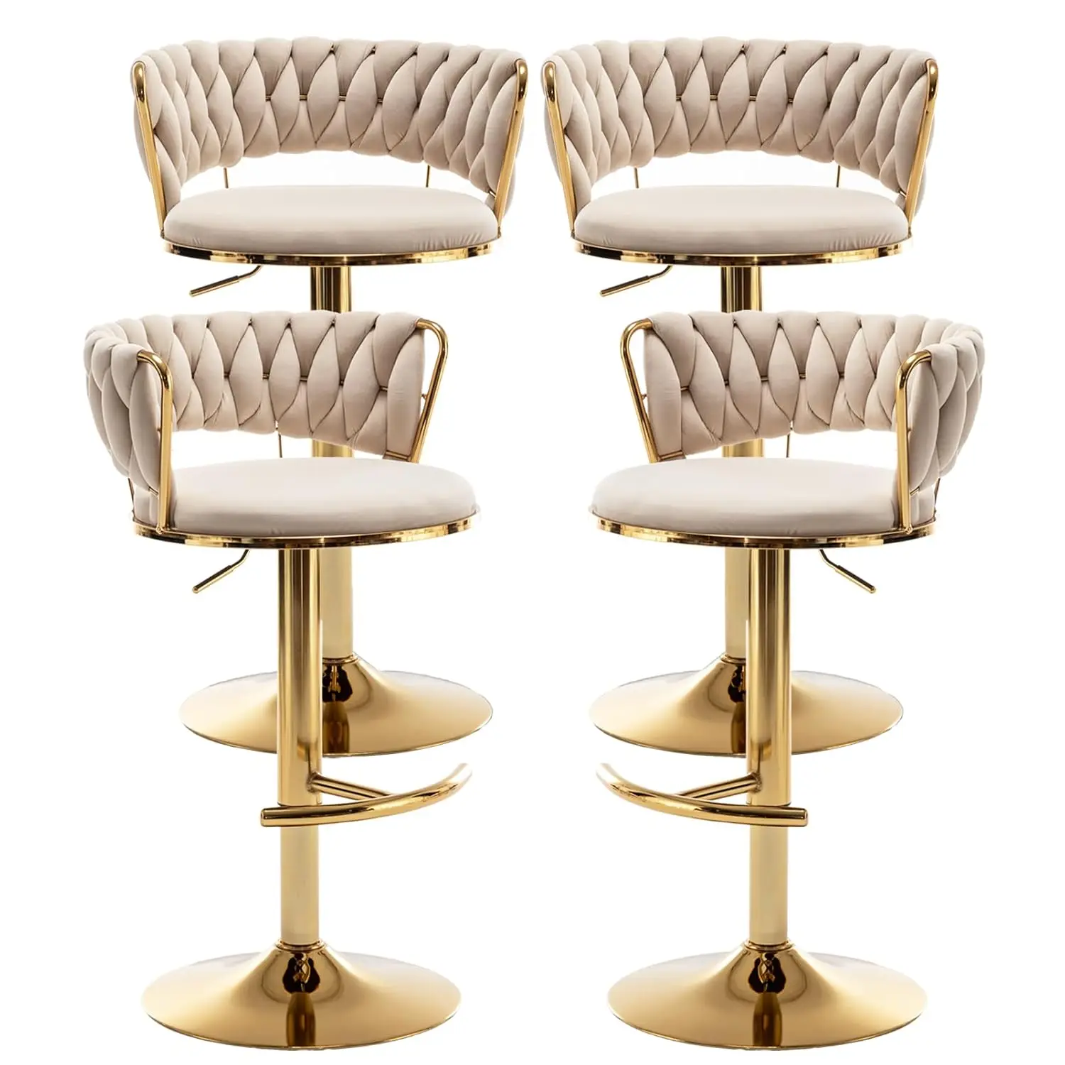 

Velvet Swivel Bar Stools Set of 4 Adjustable Woven Backrest Kitchen Island Dining Room Cafe Pub Beige, Customized
