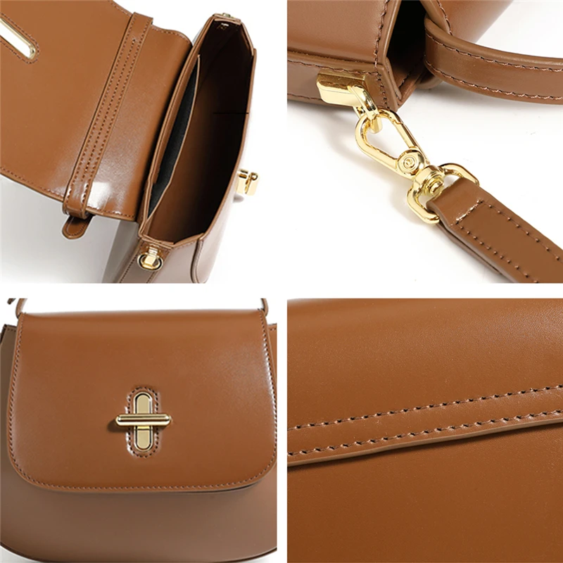 HIFASHION Genuine Cowhide Leather Saddle Bags Women Small Shoulder Crossbody Bags Top Handle Purse Flap Handbag For Work Party