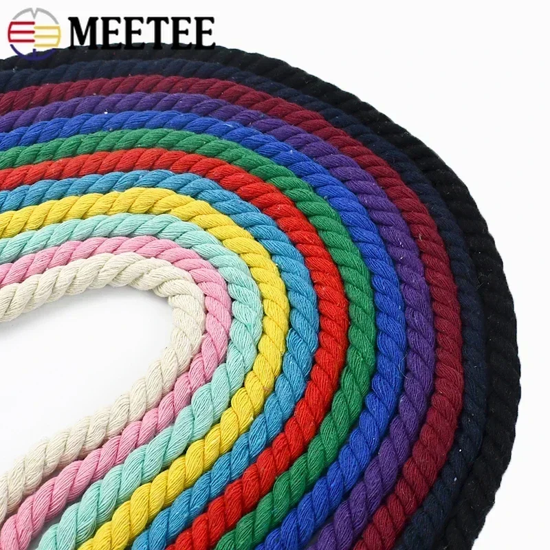 2/5/10M Meetee 10mm Colorful Cotton Ropes 3 Shares Twisted Cord for Sewing Bag Handbag Drawstring Rope Handmade Accessories