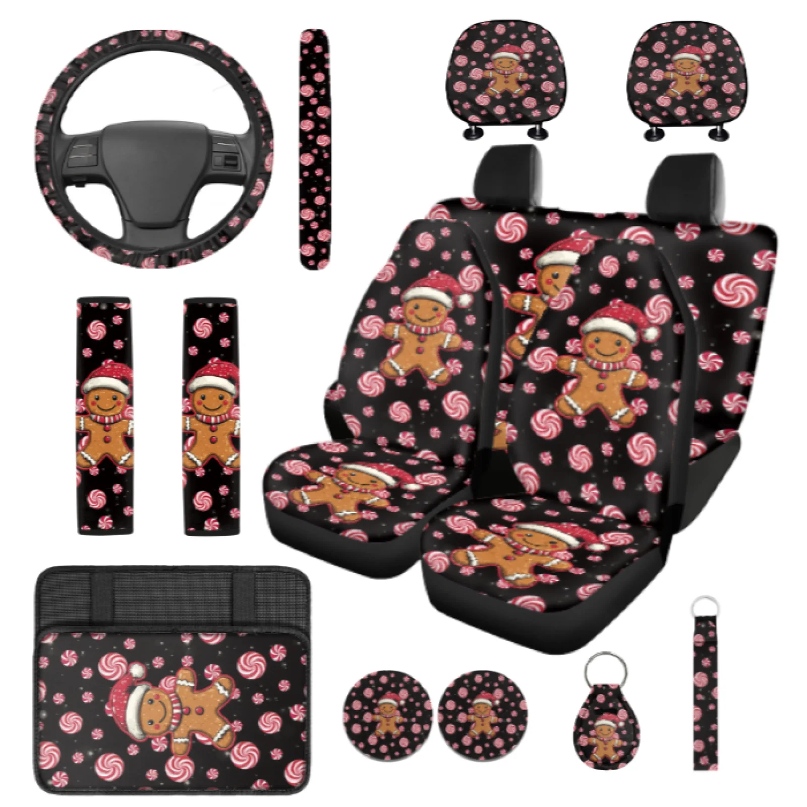 Coloranimal Candy Set of 14 Cars Accessories Set with Soft Steering Wheel Cover and Car Armrest Box Cover for SUV