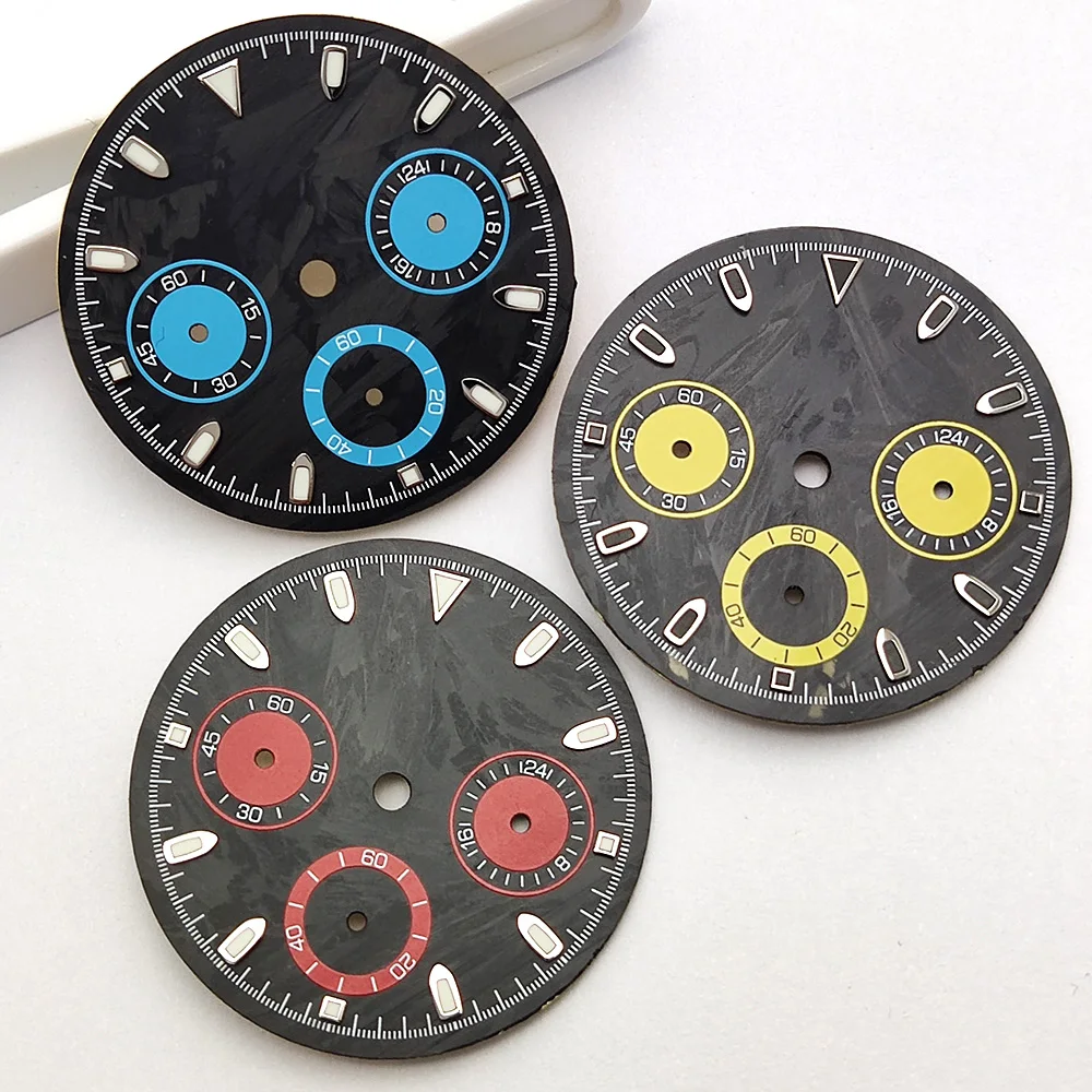 29mm carbon fiber watch dial Multifunctional chronograph dial Fit VK63 Movement Green luminous VK63 Dial Watch accessories mods