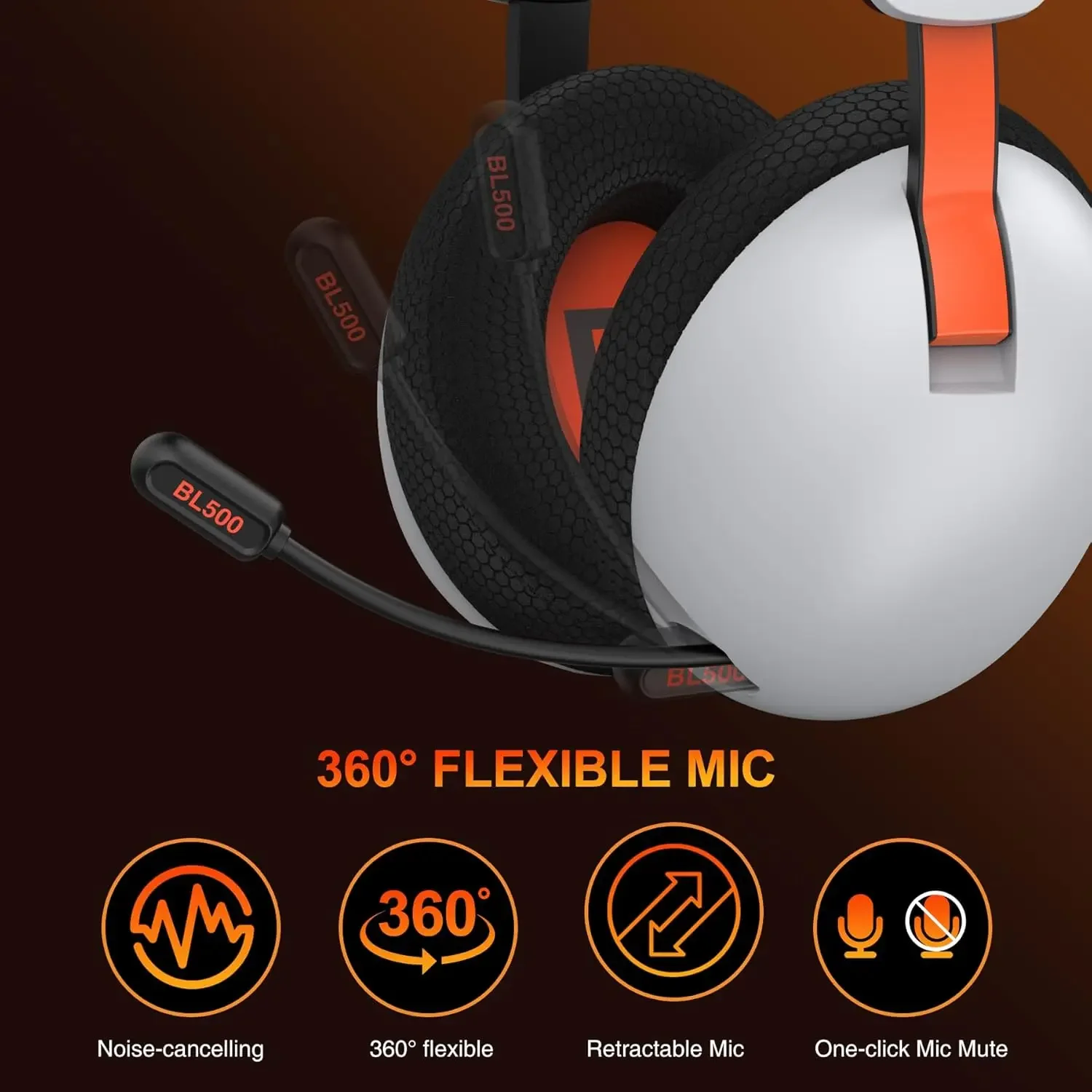 2.4GHz Wireless Gaming Headset for PS5, PS4, PC, Phone, 2.4G 3.5mm Wired Bluetooth Headphone with Noise-canceling Mic