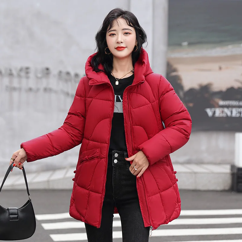 Vestes d'hiver rembourrées en coton pour femme, Parkas à capuche, mi-long, ample, brillant, solide, manteau en coton, vêtements d'extérieur, nouvelle collection 2025