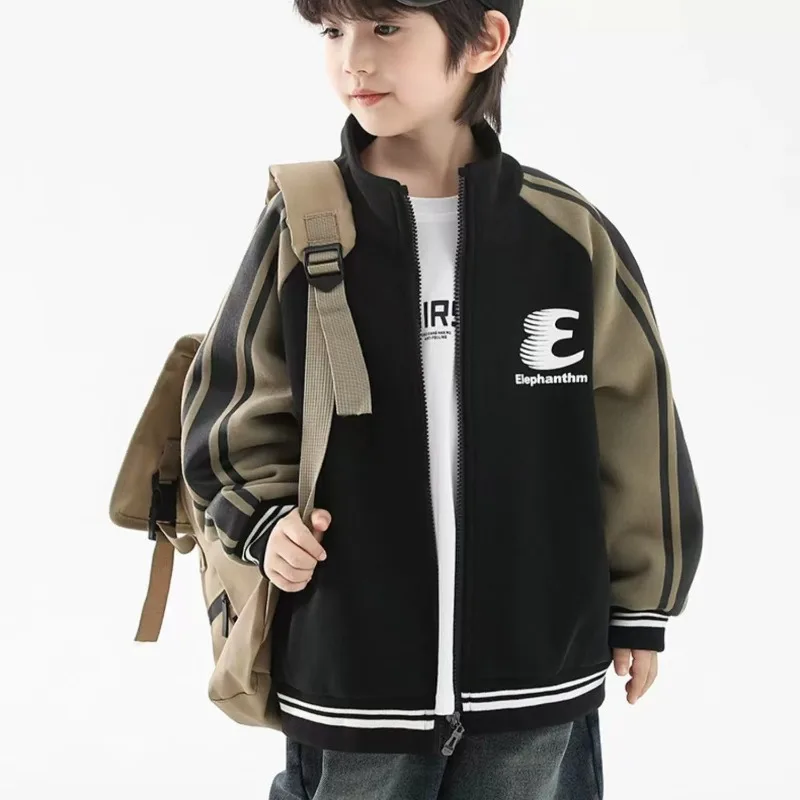 Nowa, stylowa kurtka baseballowa dla chłopców na jesień i zimę 2025, dla maluchów i starszych dzieci, całoroczna kurtka zapewniająca ciepło.