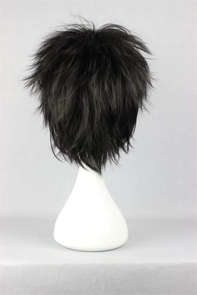 Short Black Cosplay Emo Wig Spiky Fluffy Heat Resistant Synthetic Hair