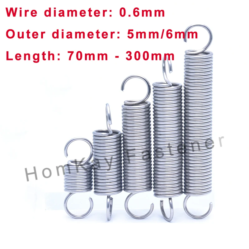 1/2/3/5 Pcs WD 0.6mm*OD 5mm/6mm 304 Stainless Steel S Hook Tension Cylindroid Helical Pullback Extension Tension Coil Spring