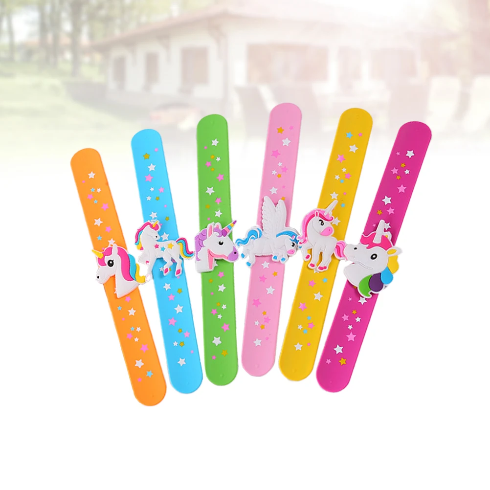

6 Pcs Unicorn Snap Ring Fashionable Wristbands Slap Bracelets Elk Good Gift for Kids Party Boys Girls