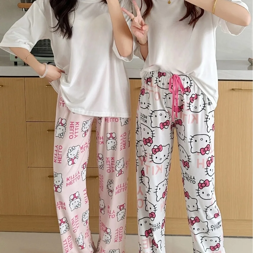 

Y2K Hello Kitty пижамные штаны Sanrio аниме женские пижамные штаны мультфильм пара домашняя одежда для сна брюки домашняя одежда для отдыха