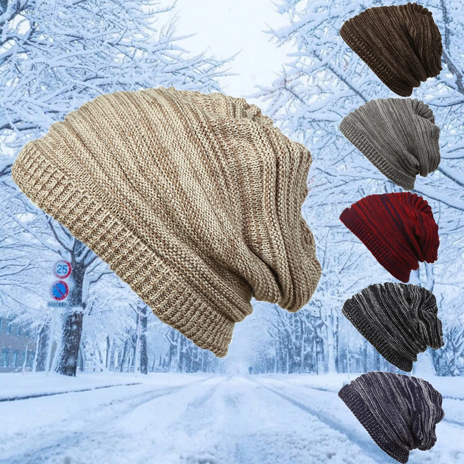 

New Knit Hats Caps Casual Women's Couples Warm Hats Winter Gear Mens Warm Hat wrap Hats for Men with Ear Hip Hop Pleated Caps ﻿