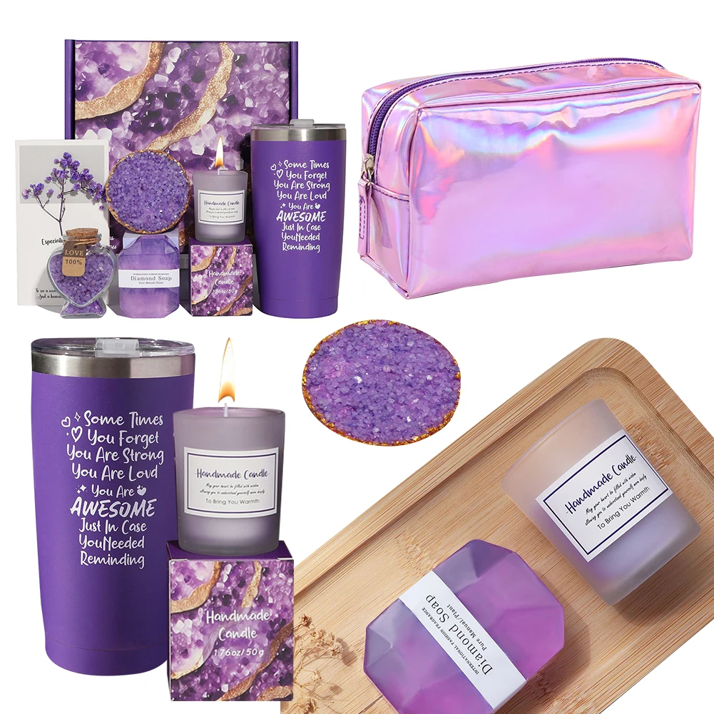 Birthday Gifts for Women Lavender Purple Gifts Basket Mothers Day Spa Gifts Ideas Spa Relaxing Gifts Basket for Wife Mom Sister