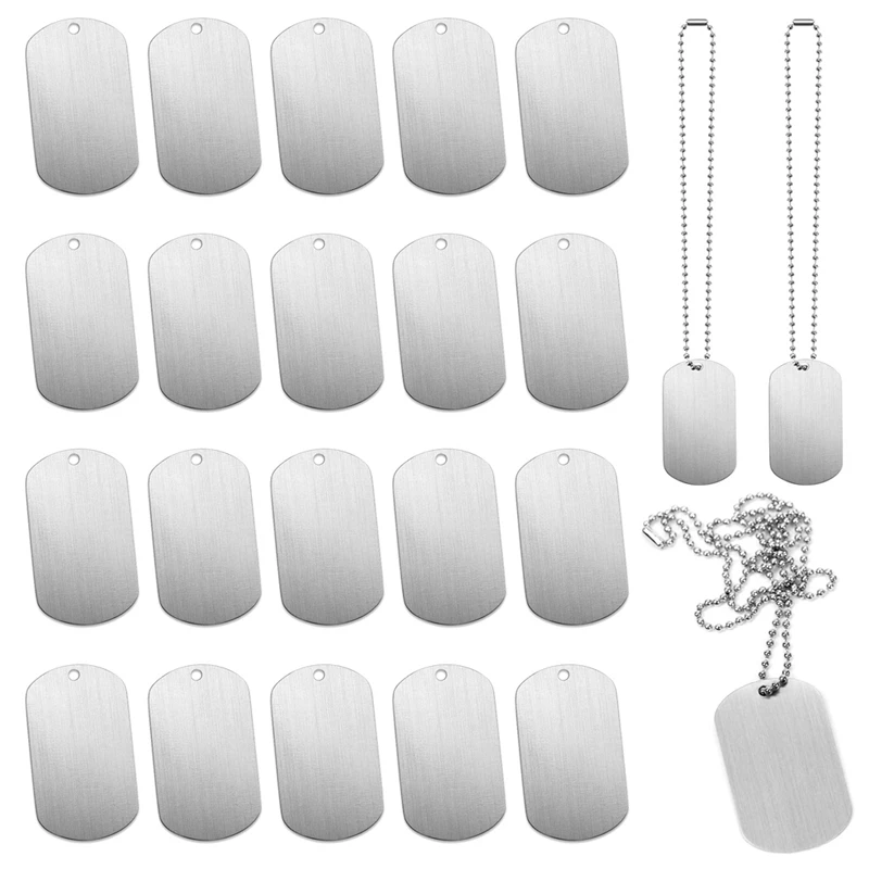 30PCS 2X1inch Stamping Blank Dog Metal Tags Stamping Aluminum Tag Pendants Shield Shape With Chain Necklaces,DIY Tags