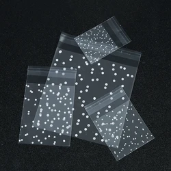100pcs Plastic Transparent Cellophane Candy Bags Self Adhesive White Polka Dot Candy Cookie Gift Bags For Wedding Birthday Party