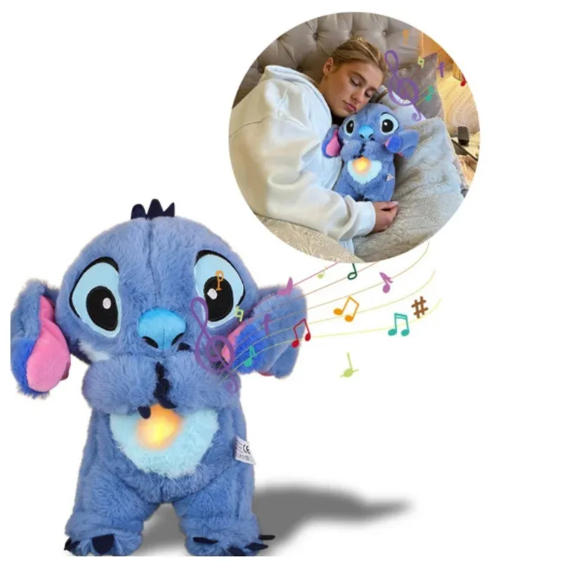 Stitch-muñeco relajante de peluche para bebé, juguete de felpa con sonido y luz, música relajante, compañero para dormir, regalo para niños