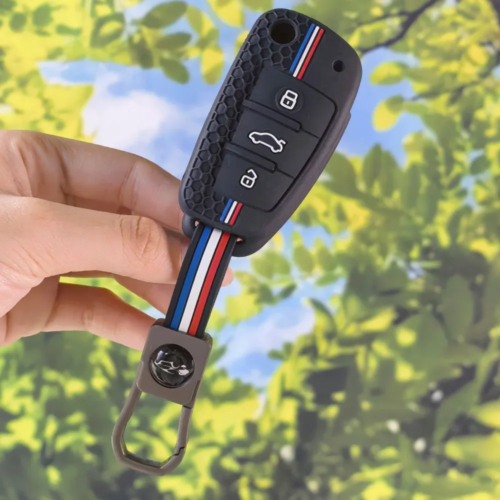 Precise‑Fit Silicone Key Skin With Keychain, Honeycomb Non‑Slip for Audi A4 B7 A6 C6 4F 8V A3 8P A1 A3 Flip Fob Cover Jacket