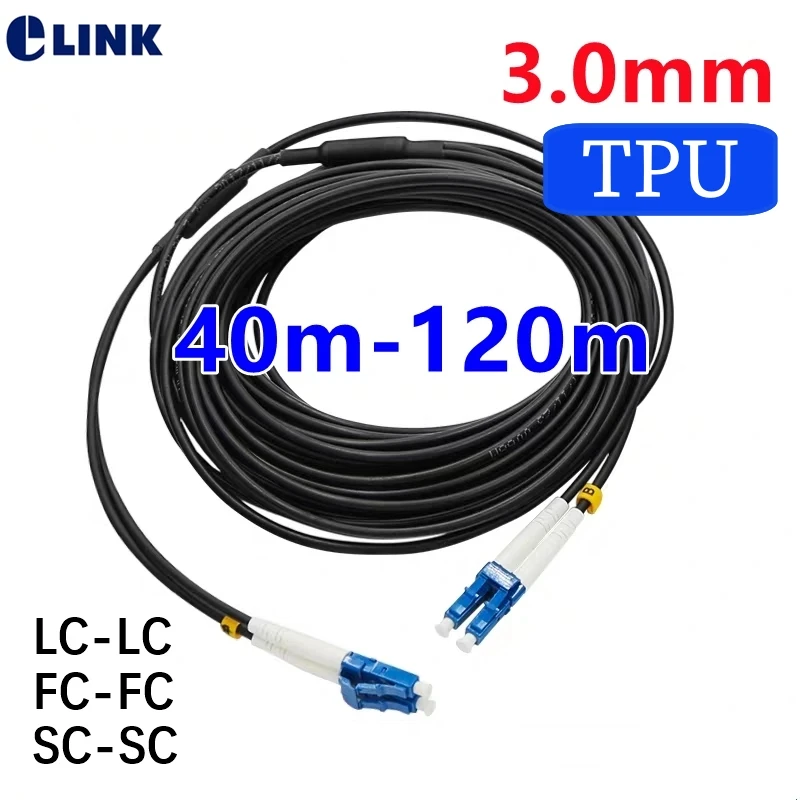 

LC TPU Armored 2 cores Fiber optic Patch cord 40m-120m Singlemode 3mm 100m80m60m50m waterproof E2000 FC SC ST APC jumper Outdoor